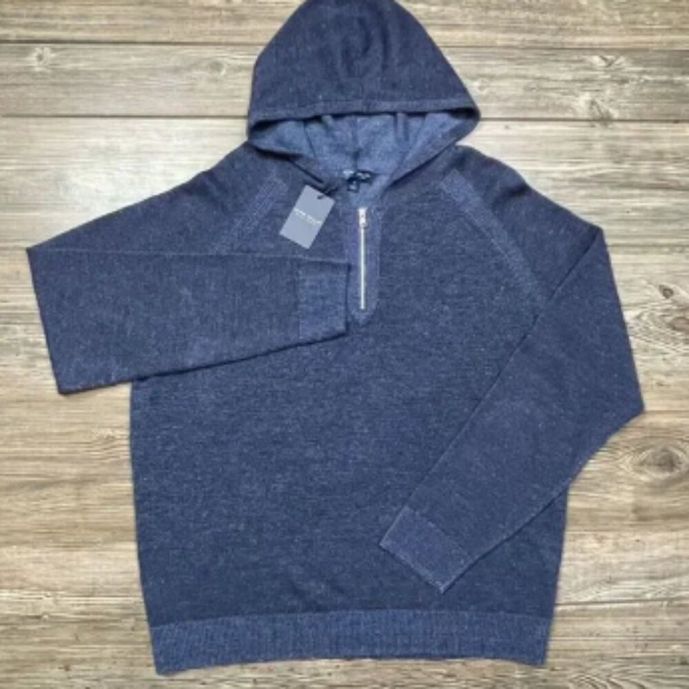 Peter Millar Men's Navy Holden Quarter-Zip Hoodie Sweater Navy‎ Size XL NWT $395